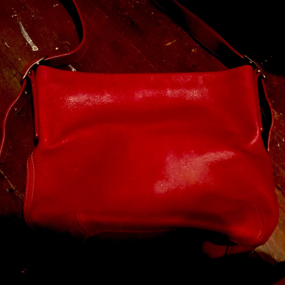 Vintage Red Leather Coach Bucket Bag